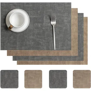 Youyijia Platzset Tischsets Abwaschbar – Doppelseitige Platzsets aus Kunstleder grau