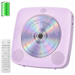 Gueray Tragbarer CD Player Tragbar Radio CD Players Kinder Lila | CD-Player Discman mit 1800mAh Akku Lautsprecher abnehmbaren Staubschutzabdeckung Fernbedienung UKW-Radio USB AUX Funktion