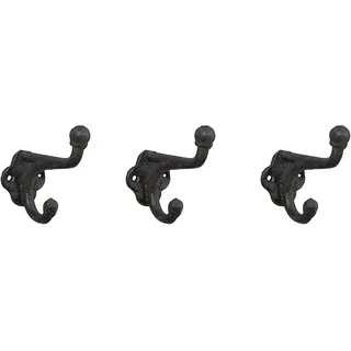 LB H&F Lilienburg Dekohaken 3er SET Haken Wandhaken antik Nostalgie Gusseisen Metall, (basteln Kleiderhaken Garderobenhaken braun schwarz antik Retro vintage Shabby nostalgisch Eisen Küche Hund Hundeleine Jacken Mehrzweckhaken Huthaken Hut Schwerlast groß lang Büro stabil massiv Doppel doppelt zweifach bauen Mäntel Taschen Schlüssel, machen DIY ESCH KL), Halter Halterung antikstil rustikal industrial Garderobe selber schwarz