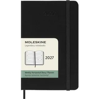 Moleskine 12 Monate Wochenkalender 2027, Pocket/A6, 1 Wo = 2 Seiten, horizontal, fester Einband, Schwarz