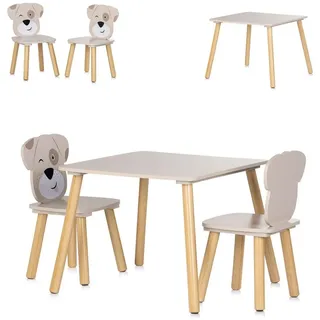 Chipolino Kinderstuhl + Kindertisch, Kinder Tischset Holztisch, 2 Holzstühle, Kindersitzgruppe, 3-teilig beige