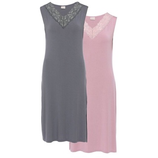 Pure Shape Nachthemd Sleepwear elastisch (Packung, 2-teilig) mit V-Ausschnitt und Spitze grau|rosa 34/36