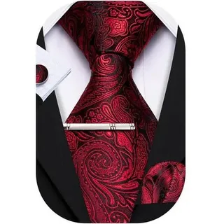 Krawatte Herren Seide Paisley Einstecktuch Rot Schwarz