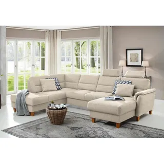 Home Affaire Wohnlandschaft HOME AFFAIRE "Palmera U-Form, B: 308 cm", beige (natur), B:308cm H:89cm T:212cm, 100% Polyester;Struktur (100% Polyester);Luxus-Microfaser in Lederoptik (100% Polyester), Sofas, Wohnlandschaft, optional Bettfunktion & Bettkasten, Federkern