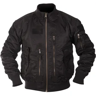 Mil-Tec US Tactical Fliegerjacke Herren • Taktische Bomberjacke mit Stehkragen • Winddichte Übergangsjacke für Frühling & Herbst • Robuste Pilotenjacke mit vielen Taschen & Patchflächen • Schwarz, XL