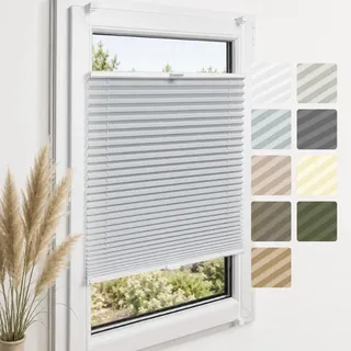 Home-Vision Premium Plissee ohne Bohren Klemmfix Silber B30 x H120cm | Faltrollo Easyfix Klemmträger Verdunklung Blickdicht Sonnenschutz Jalousie für Fenster & Tür
