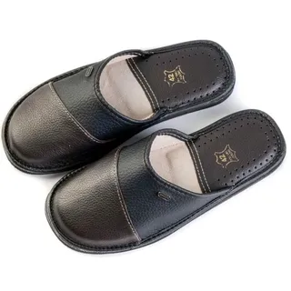 Leder Pantoletten Herren Hausschuhe Lederpantoffeln Echtleder Pantoffeln 43 - Schwarz - 43