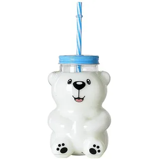 Buhdjfnke Kawaii Bären-Trinkbecher, 550 Ml, Durchsichtiges Glas, für Saft, Milchtee, Smoothies, Infused Water, Lächelnder