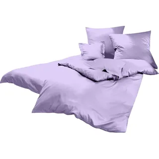 Lorena Uni Classic Bettwäsche Mako Satin Baumwolle einfarbig (Lavendel, 135 cm x 200 cm inkl. 80x80cm Kissen)