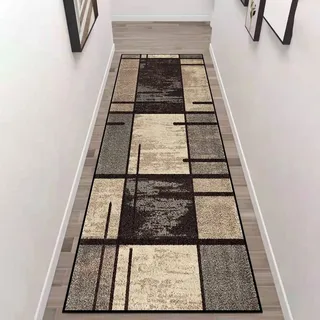 ZZUU Teppiche - Läufer Flur Teppich, Bettumrandung Modern Geometrische Karo, Rutschfest Robust Waschbar, für Wohnzimmer, Schlafzimmer, Esszimmer