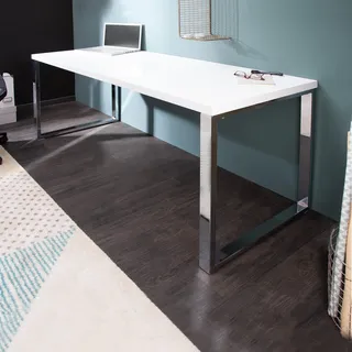 Riess Ambiente Design Laptoptisch White Desk 160x60 cm Hochglanz weiß Schreibtisch Büro Konsole Konsolentisch Bürotisch