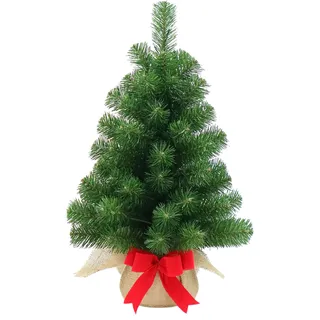 artplants.de Mini Weihnachtsbaum WARSCHAU, gün, Jutesack, 60cm, Ø 40cm - Künstlicher Christbaum