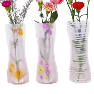 3 Stück tragbare Blumen-Vase, niedlich, faltbar, für Hochzeit, Büro, Heimdekoration, zufällige Kunststoff-Blumenvase, praktisch