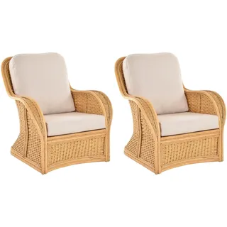 Krines Home Relaxsessel Set/2 Wohnzimmersessel Carlo Rattan Sessel Lesesessel Armlehnsessel (2-St., 2x Sessel), aus Rattan Naturmaterial weiß