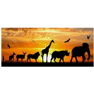 DCIDBEI Diamond Painting Landscape and Animals Elefant 110 x 50 cm | Landscapes and Nature Africa Diamond Painting Sunset Picture Africa Painting by Numbers Animals Elephant Rhino Giraffe Lion