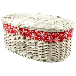 MyBer® Flechtkorb Weidenkoffer Weidenkorb Deko Koffer Korb Box Kiste aus Weide (K12-629-W-SRW, 1 St., 45cm/32cm/18cm), mit Deckel, mit Griff, mit Stoffeinlage weiß