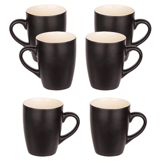 BigDean 6er Set Kaffeetasse 340ml matt schwarz aus Porzellan - Kaffeebecher groß mit Henkel - Kaffeetassen Set modern