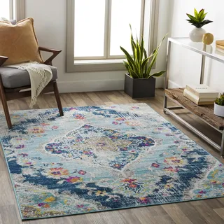 Livabliss Palma Vintage Boho 160x216 cm – Orientalisches Design mit buntem Muster in Blau, Fuchsie, Senfgelb & Orange, ideal für Wohnzimmer, Schlafzimmer & Esszimmer