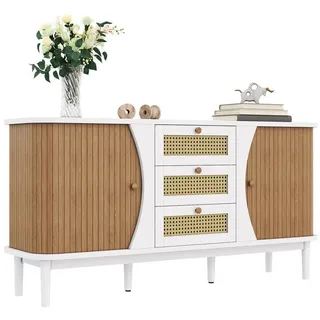 Odikalo Sideboard Aufbewahrungsschrank Rattanschrank Kommode Schiebetür weiß