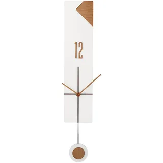 MPM Design Pendeluhr Wanduhr, Dunkle Holz, Hochwertige Verarbeitung Aus Holz Und Glas, Elegante Modern, Präziser Quarz-Schrittmotor, Große Mit Pendel (Helles Holz/Weiß)