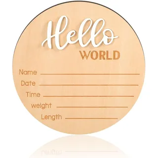 Ankündigungsschild Baby, 15cm Holz Hello World Neugeborenen-Schild Geburtsanzeige-Schilder Babynamen-Ankündigungstafeln für Foto-Requisiten Babyparty Krankenhaus Kindergarten