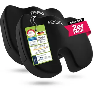 feela.® Orthopädisches Sitzkissen [3 Härtegrade] TESTSIEGER – Ergonomische Sitzkissen für Bürostuhl & Auto – Schmerzlindernd, Steißbein entlastend, Sitzkomfort erhöhend (2er Set, Medium)