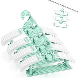 Fousenuk 20 stück Kleiderbügel, Kinderkleiderbügel Ausziehbare Kunststoff mit Stapelbaren Bärchen-Haken, rutschfeste Babykleiderbügel für Kinderbekleidung und Baby Garderobe (Grün)
