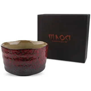 Teeladen Herzberg MAOCI - Matcha-Schale Chawan aus Porzellan 400ml Dunkelrot handgefertigt - als Geschenkbox