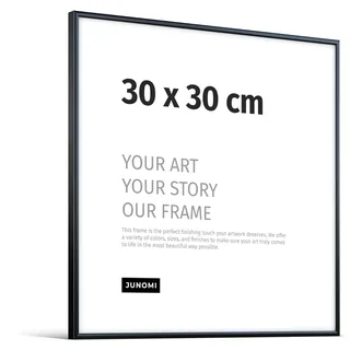JUNOMI® Bilderrahmen 30x30 cm - Aluminium Metall Schwarz Matt - Schmaler Rahmen mit bruchsicherem Acrylglas - Moderner Posterrahmen für Fotos und Bilder