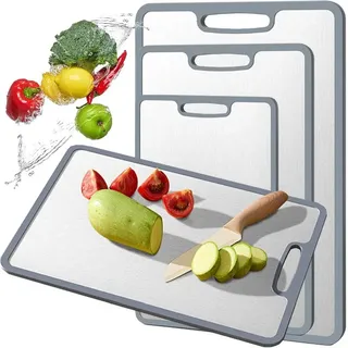 Agger Schneidebrett Doppelseitiges Titan-Schneidebrett mit rutschfestem Silikonrand grau 36 cm x 25 cm