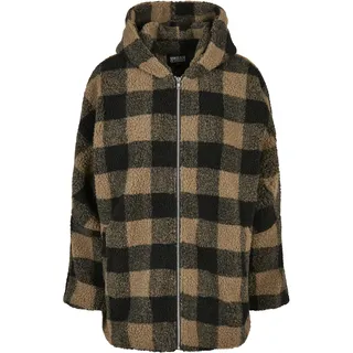 URBAN CLASSICS Hooded Oversized Check Sherpa Big Jacke Beige / Black 4XL