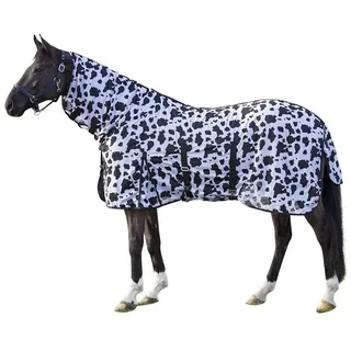 HKM 12449 Fliegendecke mit Halsteil Cow, Pferdedecke Weide Stall Paddock 135 cm Schwarz, Weiß