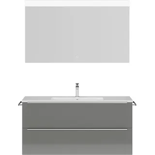 Badmöbel-Set NOBILIA "Levere", grau (schiefergrau), B:121cm H:169cm T:48,7cm, Kastenmöbel-Sets, Badmöbel-Set, Hochglanz, inkl. Spiegel mit Touch-Sensor, in vier Breiten