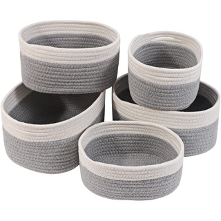 Lannvan Aufbewahrungskorb 5er Set aus Baumwolle,Körbe Korb Geflochten Körbe Aufbewahrung Storage Basket Aufbewahrungskörbe Geflochtener Korb für Bad Badezimmer Kinderzimmer Wickeltisch,Weiß und Grau