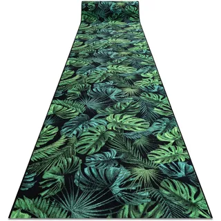 RugsX Läufer Antirutsch Monstera Laub, Gummi grün 80x320 cm