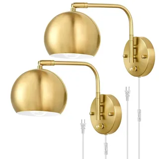 OOWOKS Vintage Wandlampe Dimmbar mit Stecker und Kabel Gold Wandleuchte mit Schalter E27 Verstellbare Nachttischlampe aus Metall Retro Industrial Wand Leselampe für Schlafzimmer Wohnzimmer Büro,B