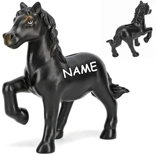 alles-meine.de GmbH Spardose Verschiedene Modelle wählbar mit Verschluss - aus Kunstharz/Polyresin Pferd - schwarz inkl. Name - mit Verschluss - aus Polyresin/Kunstha..
