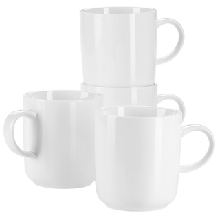 MÄSER Serie Vada, Modernes Kaffeebecher 4er Set in robuster Gastronomie-Qualität, große Kaffeetassen in skandinavischem Design, Durable Porzellan, Weiß glänzend
