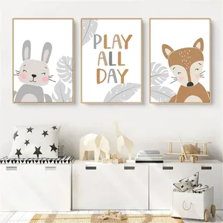 CULASIGN 3er Set Poster Kinderzimmer, Waldtiere Bilder Babyzimmer Deko Junge Mädchen, Tiere Kinderposter Set Wandbilder DIN A4 Kinderbilder ohne Bilderrahmen (EFH,21x30cm)