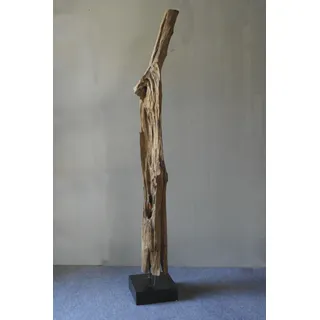 Dekoobjekt SIT "Treibholzskulptur aus recyceltem Teakholz mit Mahagoni-Fuß", beige (natur), B:30cm H:200cm T:30cm, Massivholz, Dekofiguren, Jede Skulptur ein Unikat aus recyceltem Teakholz