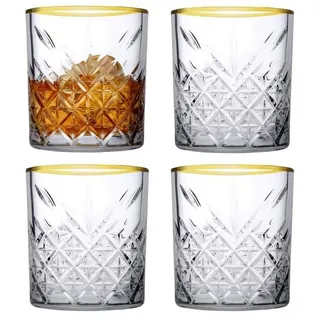 Pasabahce Whiskyglas Tumbler Timeless im Kristall-Design, 345 ml, 4 Stück, Goldrand, 4-tlg. weiß