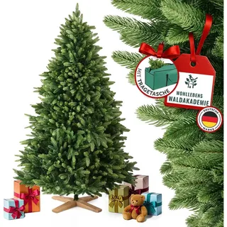 MERRY TREE Künstlicher Weihnachtsbaum Luxus Kunst-Tannenbaum, 100 % PE-Nadeln, Holzfuß, Nordmantanne, mit/ohne LED-Beleuchtung, Tannenbaum Spritzguss grün 180 cm