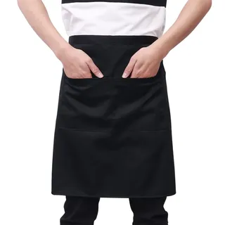 BESTOMZ Küchenschürze - Grillschürze Taille Kurze Kellner mit Doppel Taschen (schwarz) - Einheitsgröße
