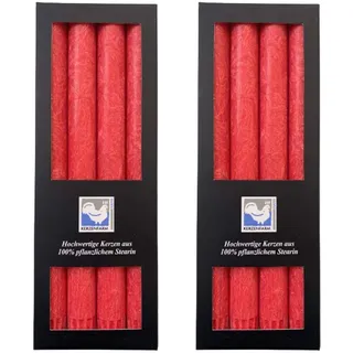 Kerzenfarm Hahn 8 Stearin-Stabkerzen - 8er Set (2x4 STK.) 22 x 250 mm | Rot - pflanzliche Tafelkerzen Echtwachs