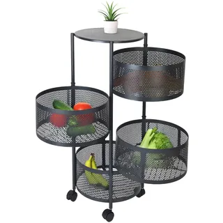 Relaxdays Küchenwagen, 4 drehbare Fächer, HxD: 75 x 34 cm, Metall, 2 Bremsen, Rollwagen Küche & Bad, Rollregal, schwarz