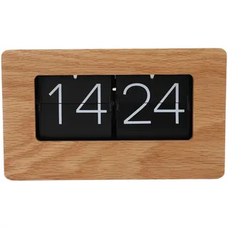 Riuulity Vintage Flip Clock, Innovative Minimalistische Automatische Digitale Tischuhr für Wohnzimmer Schlafzimmerstudienraum, für 24 Stunden Geeignet, Premium -Eiche und PVC -Material