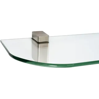 ib style Wandregal Glasregal 6mm klar 90 x 15 cm + Clip CONO Edelstahloptik, Glasboden aus ESG-Sicherheitsglas - Wandregal beige
