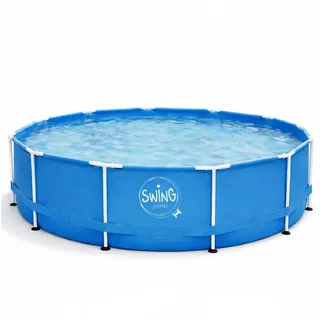 HAF Framepool Frame Pool Aufstellpool Schwimmbecken Blau rund 366 x 91 cm (Vollständiges Komplett Set mit Rahmen und Folie, Einfacher, schneller & unkomplizierter Aufbau), Lieferumfang OHNE Filter oder Pumpe blau Ø 366 cm x 91 cm