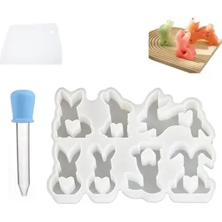 3D Silikonform Ostern - 7 verschiedene Hasenformen für DIY-Werke - Ideal für Kerzen, Seifen und Schokolade - Inklusive Pipette und Schaber - Perf...