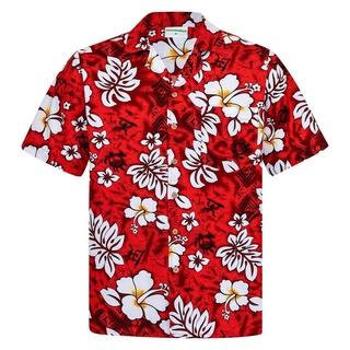 Hawaiihemdshop.de Hawaiihemd Hawaii Hemd Herren Baumwolle Kurzarm Hawaiihemd mit Blüten rot 8XL